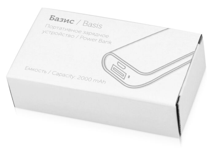 Внешний аккумулятор Basis, 2000 mAh, белый/красный