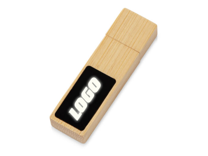 USB 2.0- флешка на 32 Гб c подсветкой логотипа Bamboo LED, натуральный