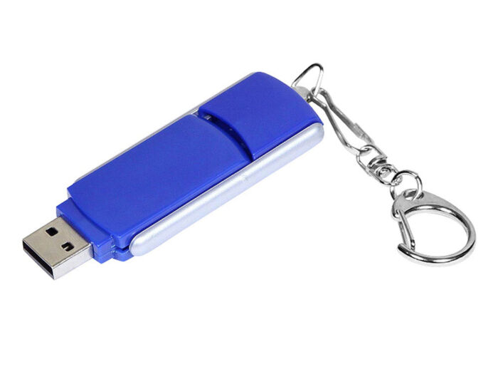 USB 2.0- флешка промо на 4 Гб с прямоугольной формы с выдвижным механизмом, синий/серебристый