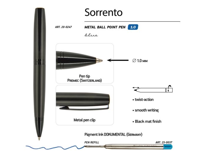 Ручка металлическая шариковая Sorento, черный