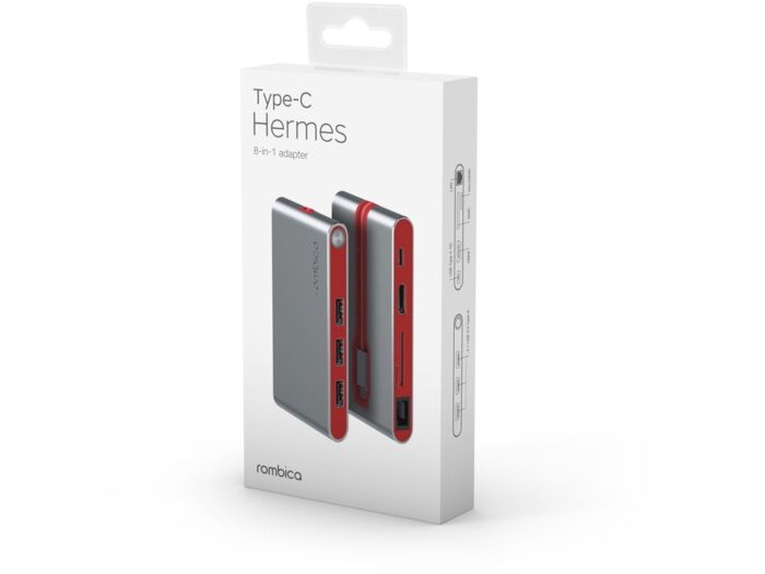 Разветвитель для компьютера 8-в-1 Type-C Hermes, красный