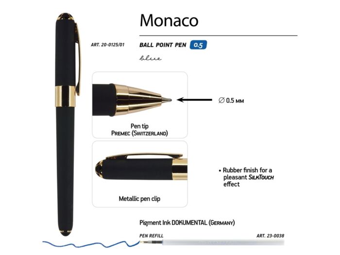 Ручка пластиковая шариковая Monaco, черный/золотистый