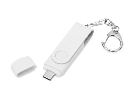 USB 3.0/micro USB/Type-C - флешка на 32 Гб 3-в-1 с поворотным механизмом, белый