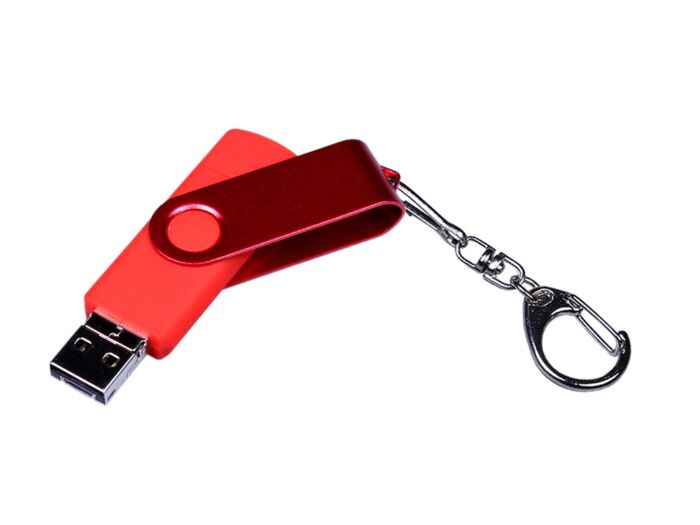 USB 2.0/micro USB/Type-С- флешка на 64 Гб 3-в-1 с поворотным механизмом, красный