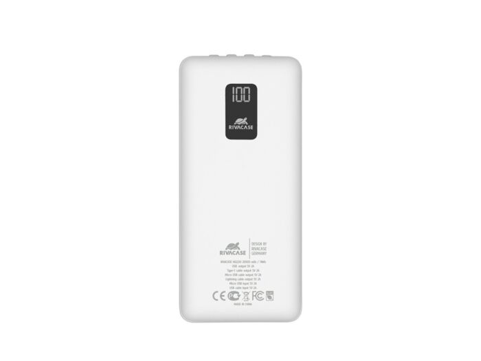 Внешний аккумулятор с дисплеем и встроенными кабелями VA2220, 20000 mAh, белый