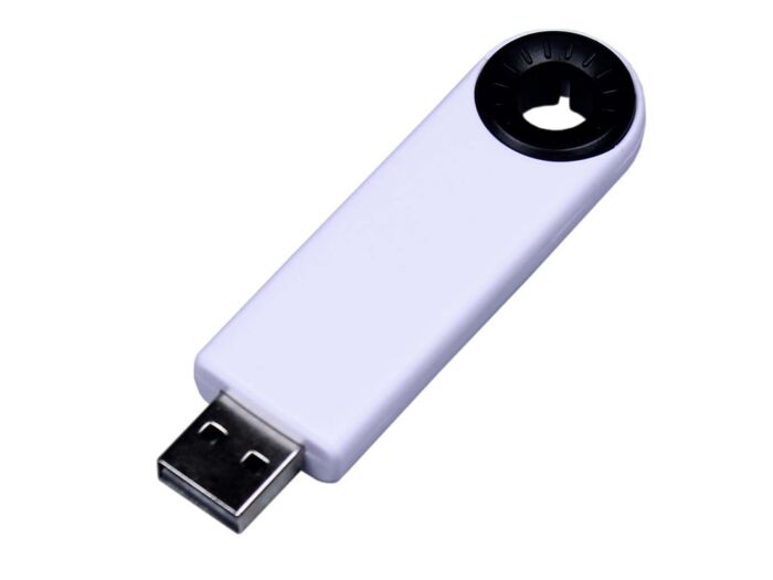 USB 2.0- флешка промо на 64 Гб прямоугольной формы, выдвижной механизм, белый/черный