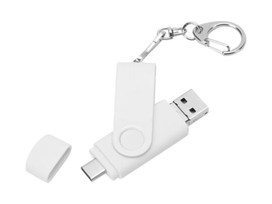 USB 3.0/micro USB/Type-C - флешка на 32 Гб 3-в-1 с поворотным механизмом, белый