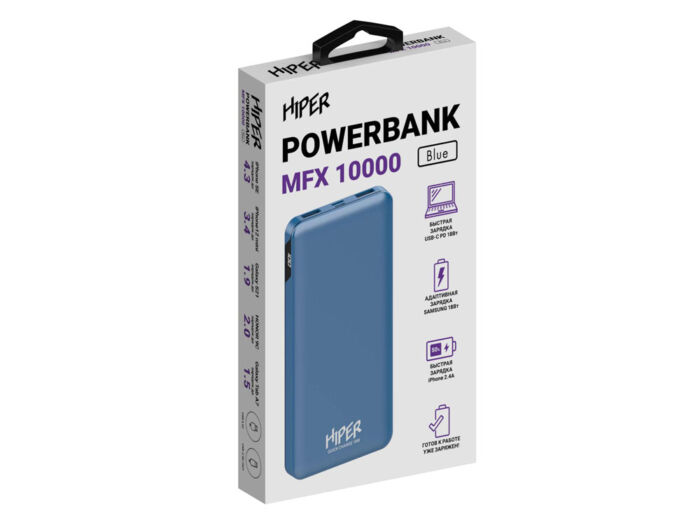 Портативный внешний аккумулятор MFX, 10000 mAh, синий