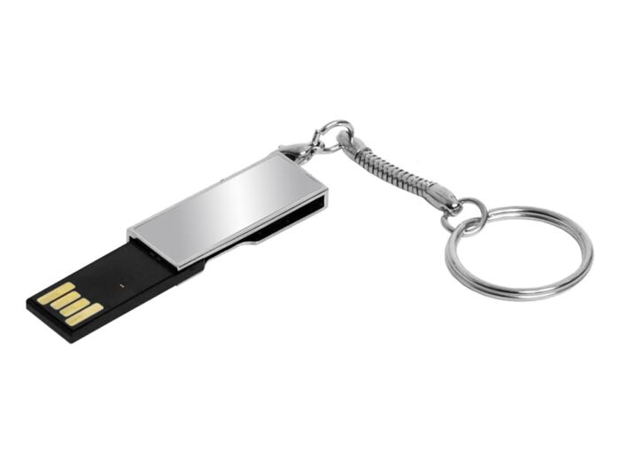 USB 2.0- флешка на 16 Гб с поворотным механизмом и зеркальным покрытием, серебристый