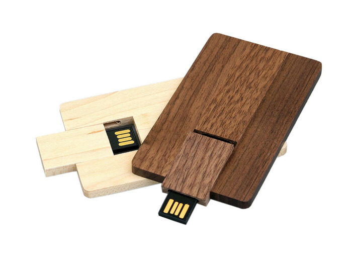 USB 2.0- флешка на 8 Гб в виде деревянной карточки с выдвижным механизмом, коричневый