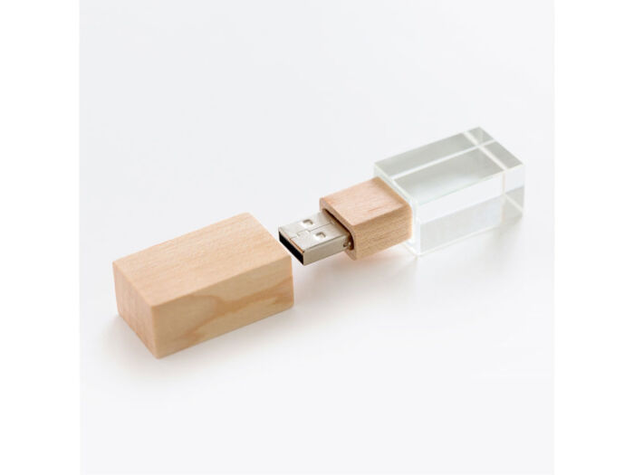 USB 2.0- флешка на 32 Гб кристалл дерево, натуральный/прозрачный