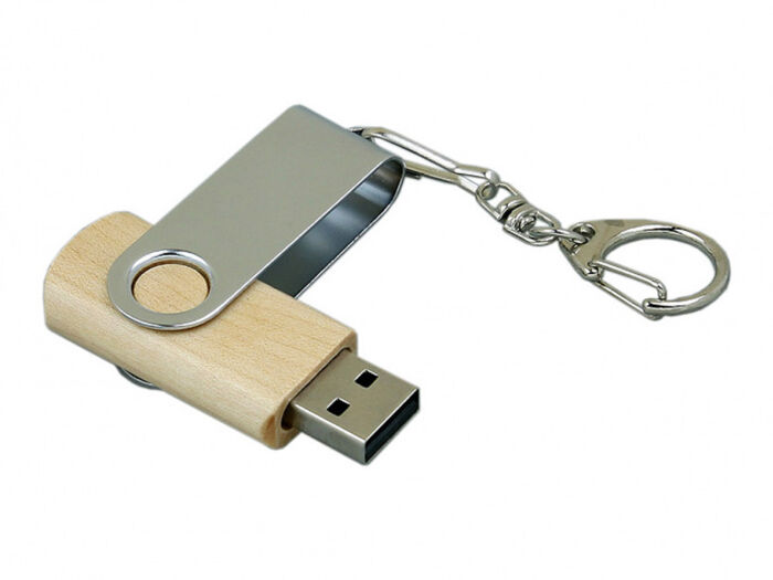 USB 2.0- флешка промо на 16 Гб с поворотным механизмом, натуральный/серебристый