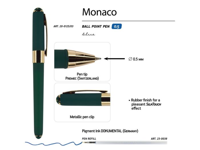 Ручка пластиковая шариковая Monaco, зеленый/золотистый