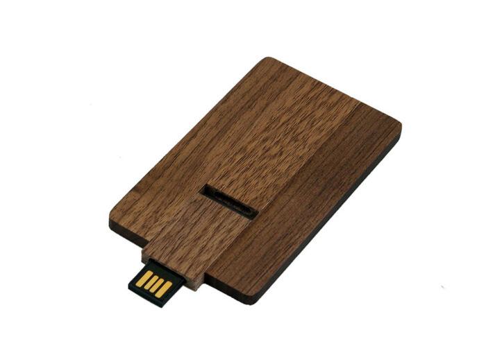 USB 2.0- флешка на 8 Гб в виде деревянной карточки с выдвижным механизмом, коричневый